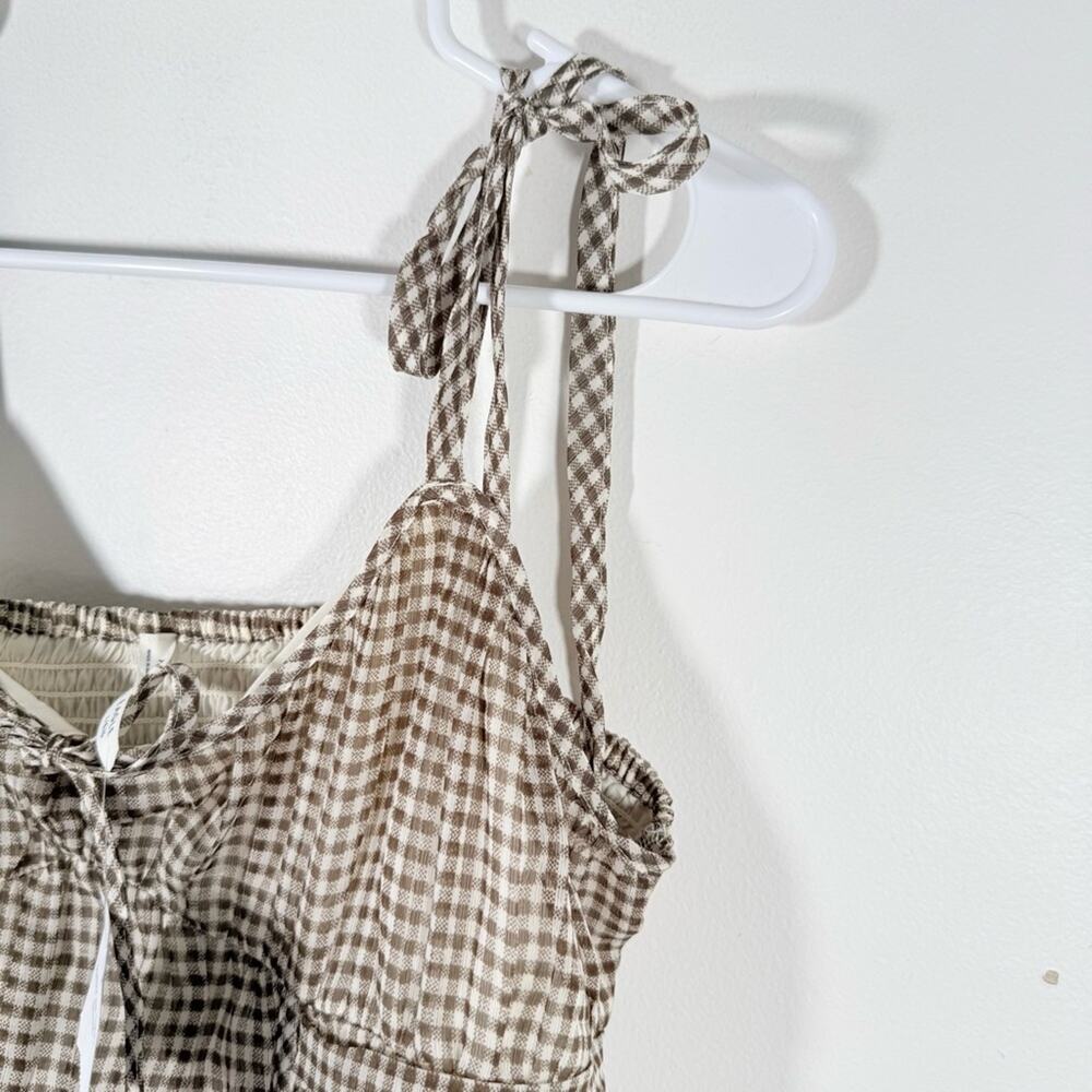 NWT American Eagle Brown White Plaid Should Tie Chiffon Babydoll Top Large - Picture 6 of 12